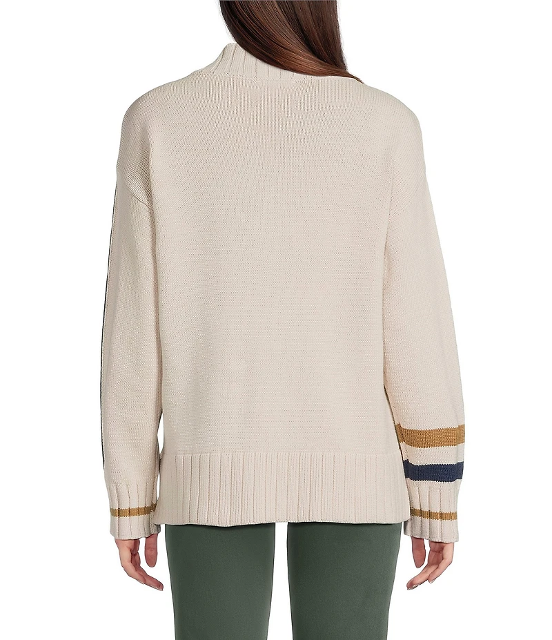 Tru Luxe Jeans Varsity V-Neck Long Sleeve Jersey Stitch Sweater