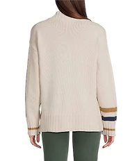 Tru Luxe Jeans Varsity V-Neck Long Sleeve Jersey Stitch Sweater