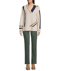 Tru Luxe Jeans Varsity V-Neck Long Sleeve Jersey Stitch Sweater