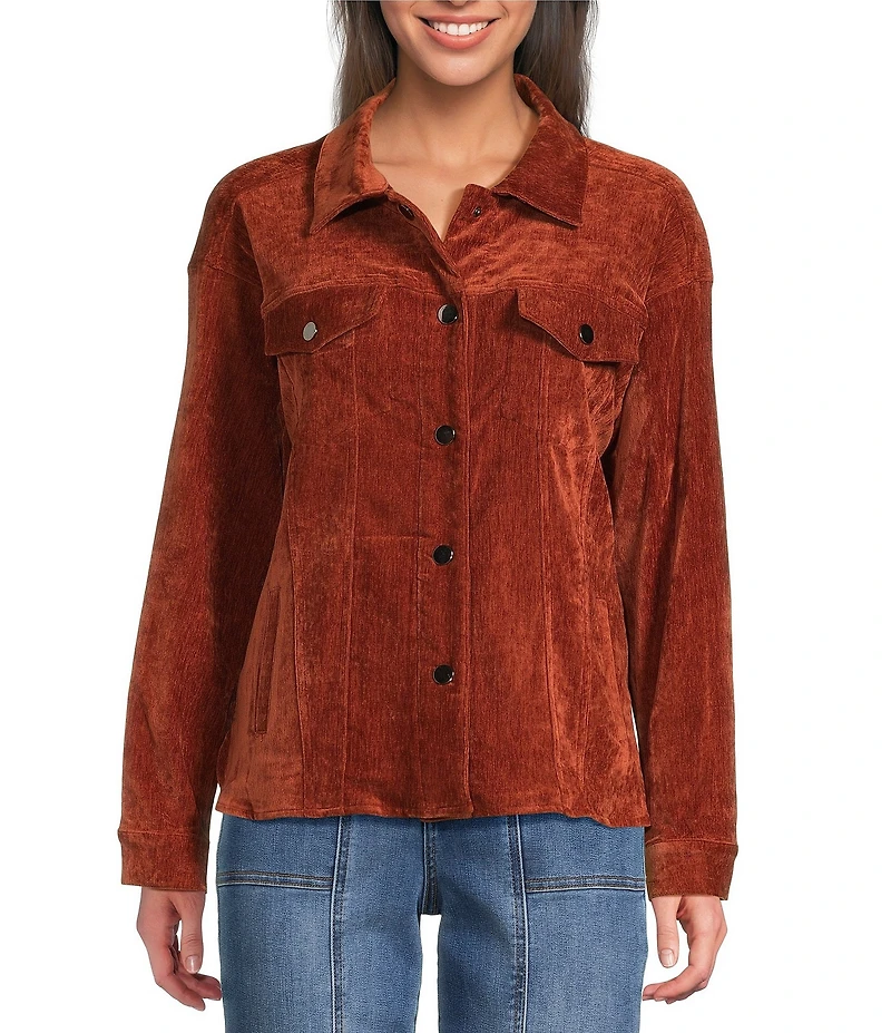 Tru Luxe Jeans Velveteen Point Collar Long Sleeve Button Front Jacket