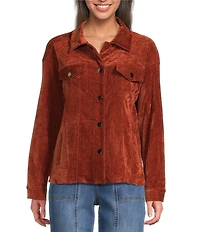 Tru Luxe Jeans Velveteen Point Collar Long Sleeve Button Front Jacket