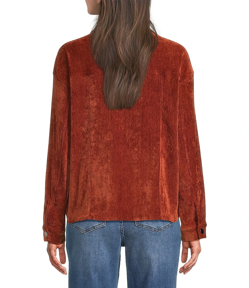 Tru Luxe Jeans Velveteen Point Collar Long Sleeve Button Front Jacket