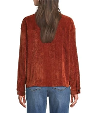 Tru Luxe Jeans Velveteen Point Collar Long Sleeve Button Front Jacket