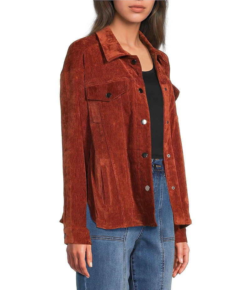 Tru Luxe Jeans Velveteen Point Collar Long Sleeve Button Front Jacket