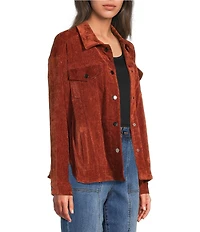Tru Luxe Jeans Velveteen Point Collar Long Sleeve Button Front Jacket