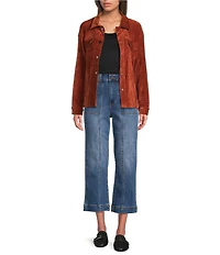 Tru Luxe Jeans Velveteen Point Collar Long Sleeve Button Front Jacket