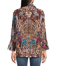 Tru Luxe Jeans Woven All Over Embroider On Floral Print Point Collar Long Sleeve Button Front Shirt
