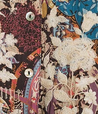 Tru Luxe Jeans Woven All Over Embroider On Floral Print Point Collar Long Sleeve Button Front Shirt