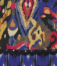 Tru Luxe Jeans Woven Crinkle Batik Ikat Print Split Neck 3/4 Sleeve Blouse