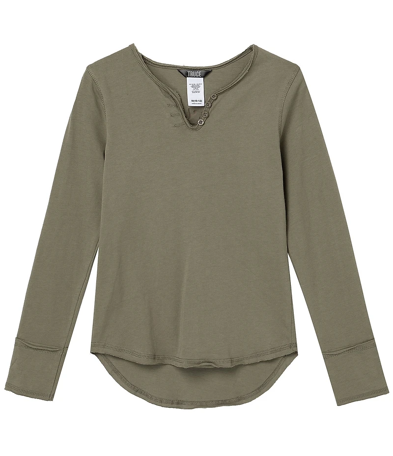 Truce Big Girls Long Sleeve Split Neck T-Shirt