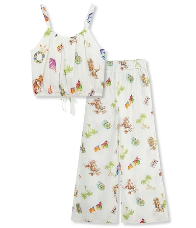 Truce Big Girls Sleeveless Beach-Theme-Printed Tank Top & Matching Palazzo Pants Set