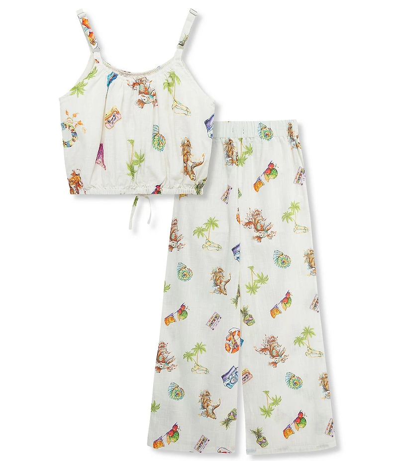 Truce Big Girls Sleeveless Beach-Theme-Printed Tank Top & Matching Palazzo Pants Set