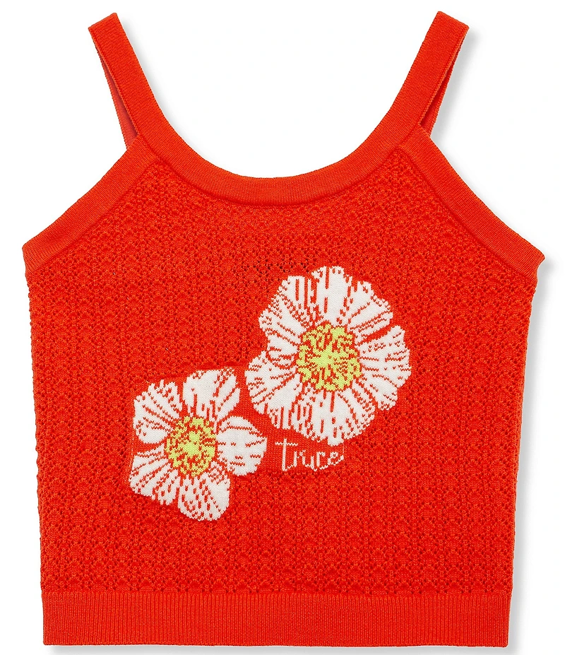 Truce Big Girls Sleeveless Hibiscus-Appliqued Crocheted Sweater-Knit Tank Top