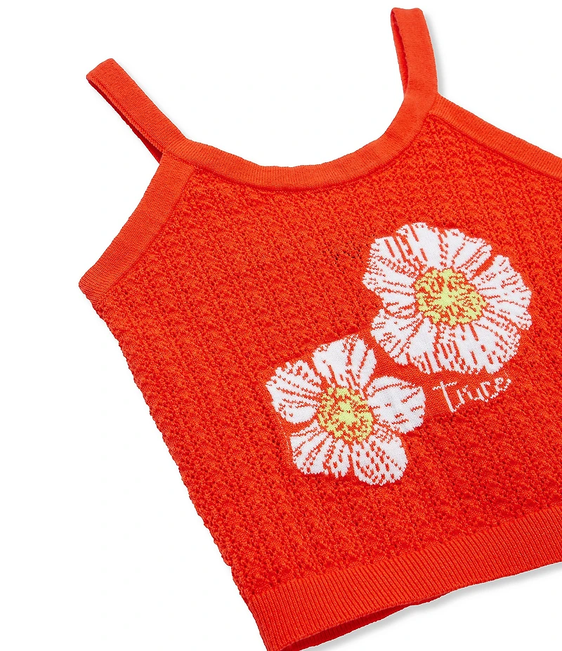Truce Big Girls Sleeveless Hibiscus-Appliqued Crocheted Sweater-Knit Tank Top