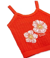 Truce Big Girls Sleeveless Hibiscus-Appliqued Crocheted Sweater-Knit Tank Top