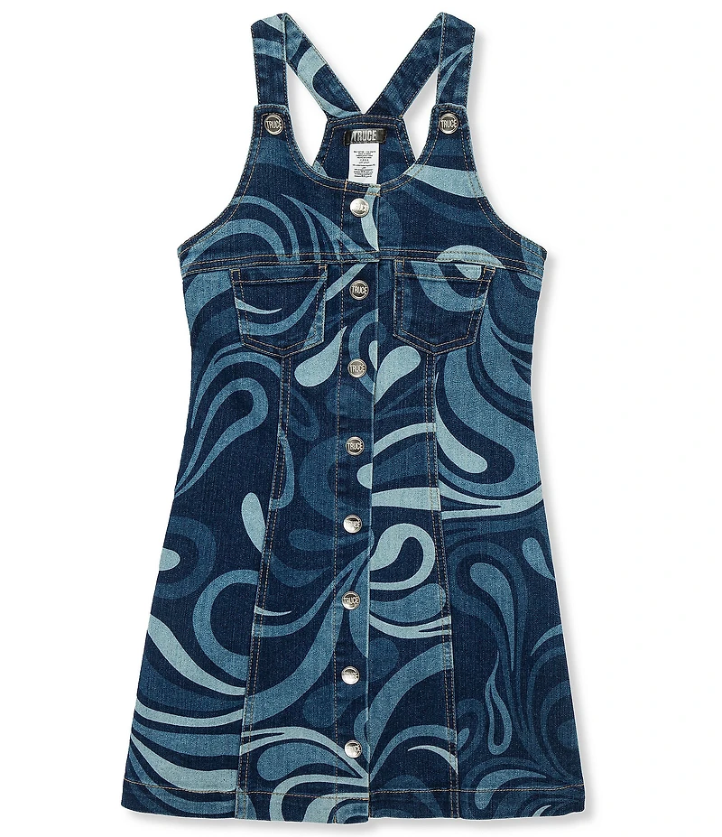 Truce Big Girls Sleeveless Racerback Printed Denim A-Line Dress