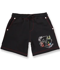 True Religion Buddha Face Graphic Fleece Shorts