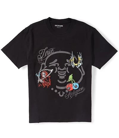 True Religion Buddha Face Graphic Short Sleeve T-Shirt