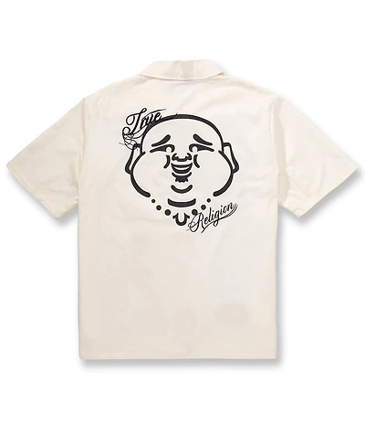 True Religion Buddha Face Graphic Short Sleeve Woven Shirt