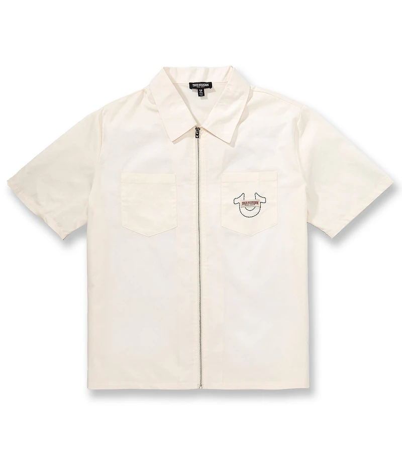 True Religion Buddha Face Graphic Short Sleeve Woven Shirt
