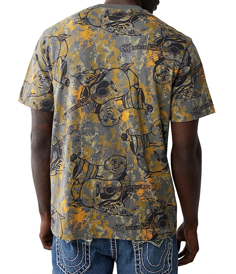 True Religion Buddha/Camouflage-Printed Short Sleeve T-Shirt