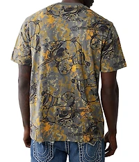 True Religion Buddha/Camouflage-Printed Short Sleeve T-Shirt