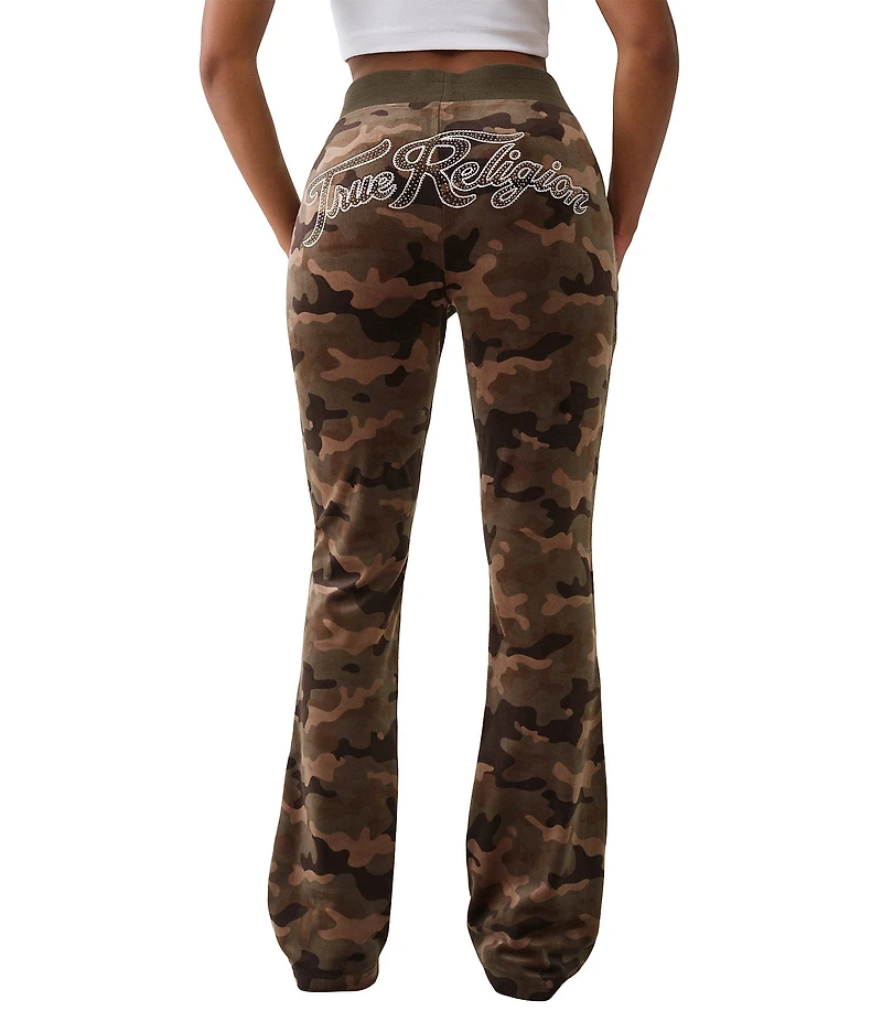 True Religion Camo Velour Crystal Logo Bootcut Coordinating Sweatpants