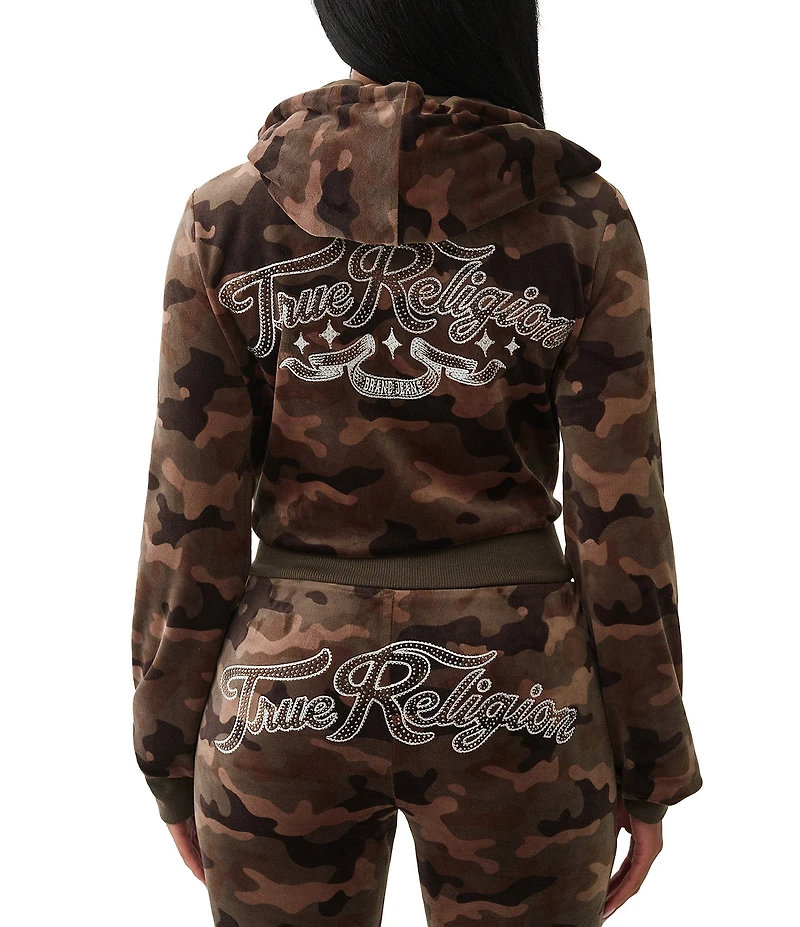 True Religion Camo Velour Crystal Logo Long Sleeve Coordinating Hoodie