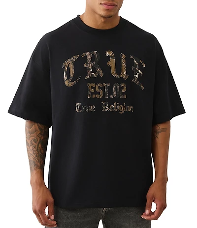 True Religion Camouflage Logo Detailed Short Sleeve T-Shirt
