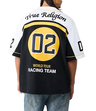 True Religion Color Blocked Short Sleeve Woven Baseball Jersey