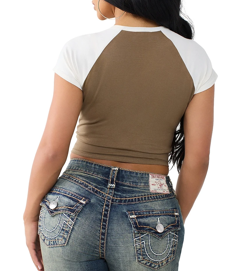 True Religion Contrast Raglan Tiger Printed Notch Neck Short Sleeve Baby Tee