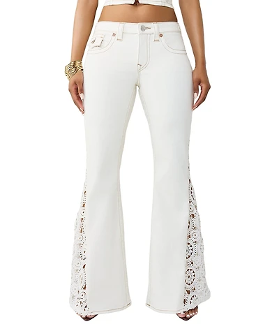 True Religion Crochet Mid-Rise Flare Leg Flap Pocket Denim Jeans