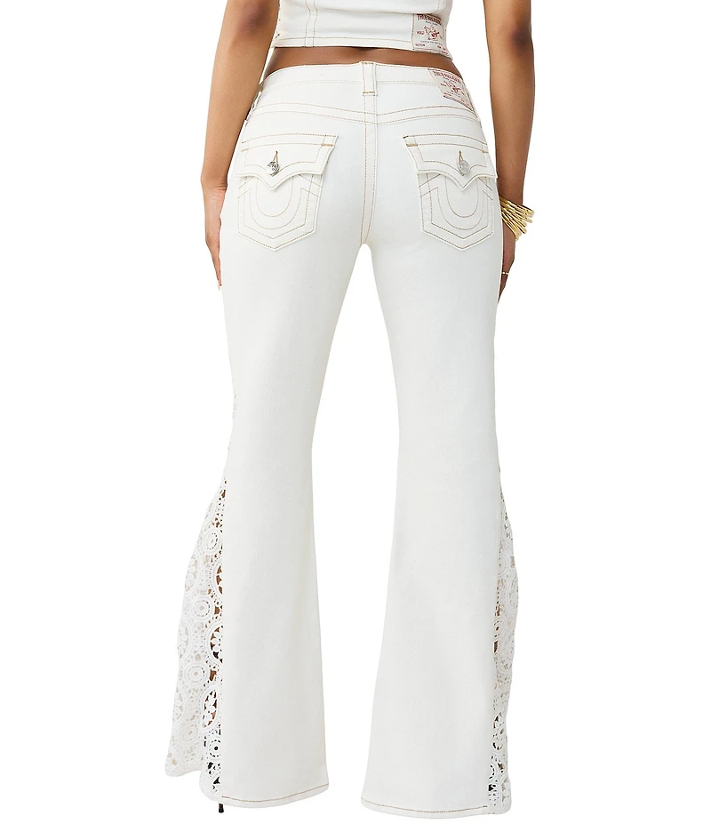 True Religion Crochet Mid-Rise Flare Leg Flap Pocket Denim Jeans