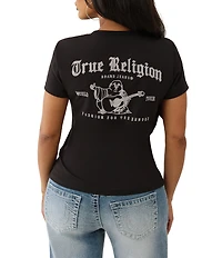 True Religion Crystal Buddha Graphic V-Neck Short Sleeve Tee