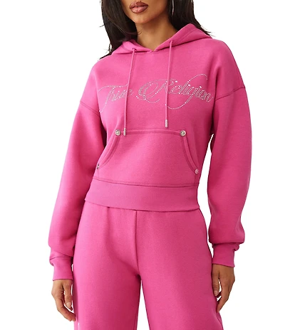 True Religion Crystal Crown Long Sleeve Cropped Coordinating Boyfriend Hoodie