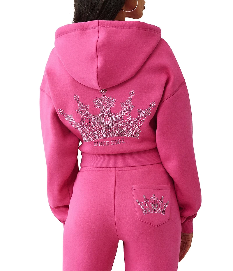 True Religion Crystal Crown Long Sleeve Cropped Coordinating Boyfriend Hoodie