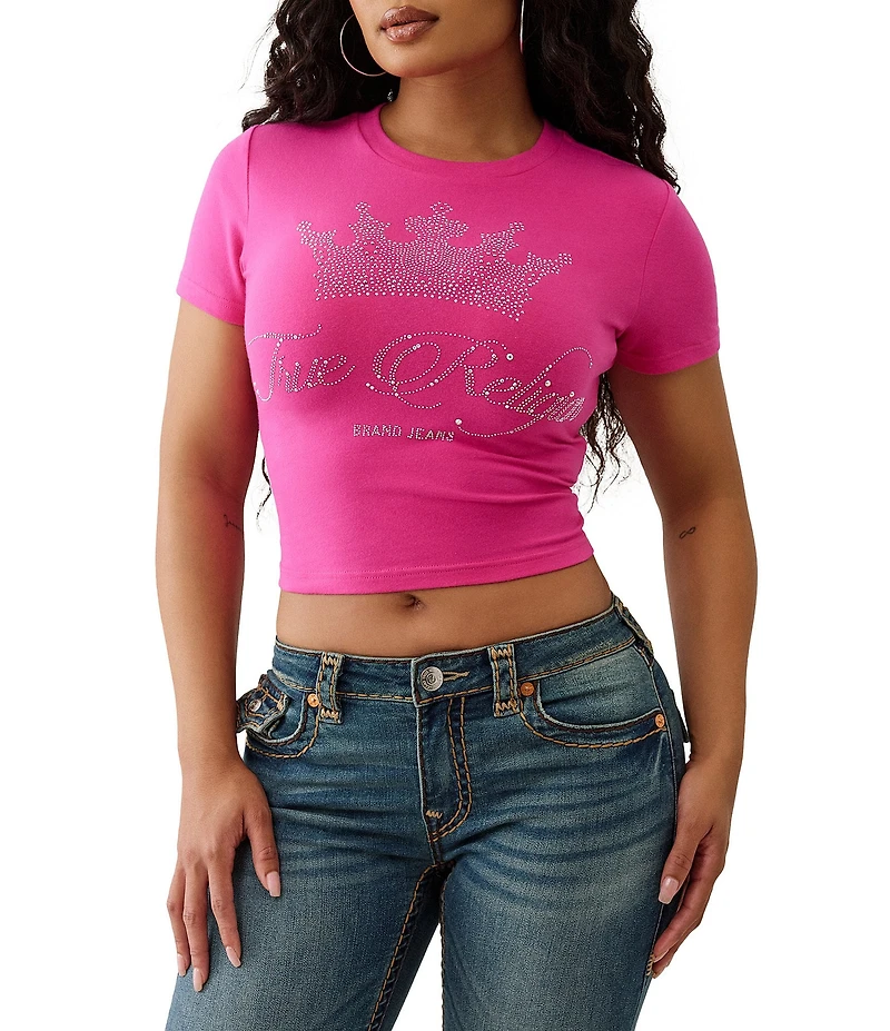 True Religion Crystal Crown TR Logo Crew Neck Short Sleeve Baby Tee