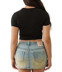 True Religion Crystal Embellished Leopard Design Crew Neck Short Sleeve Baby Tee