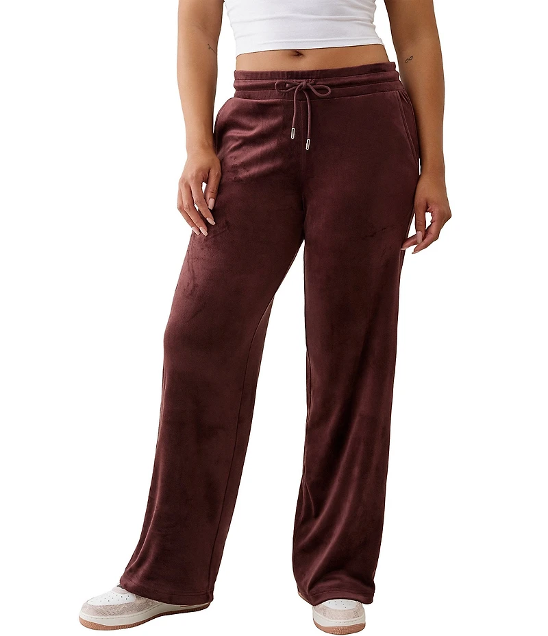 True Religion Crystal Horseshoe Coordinating Velour Wide Leg Sweatpants