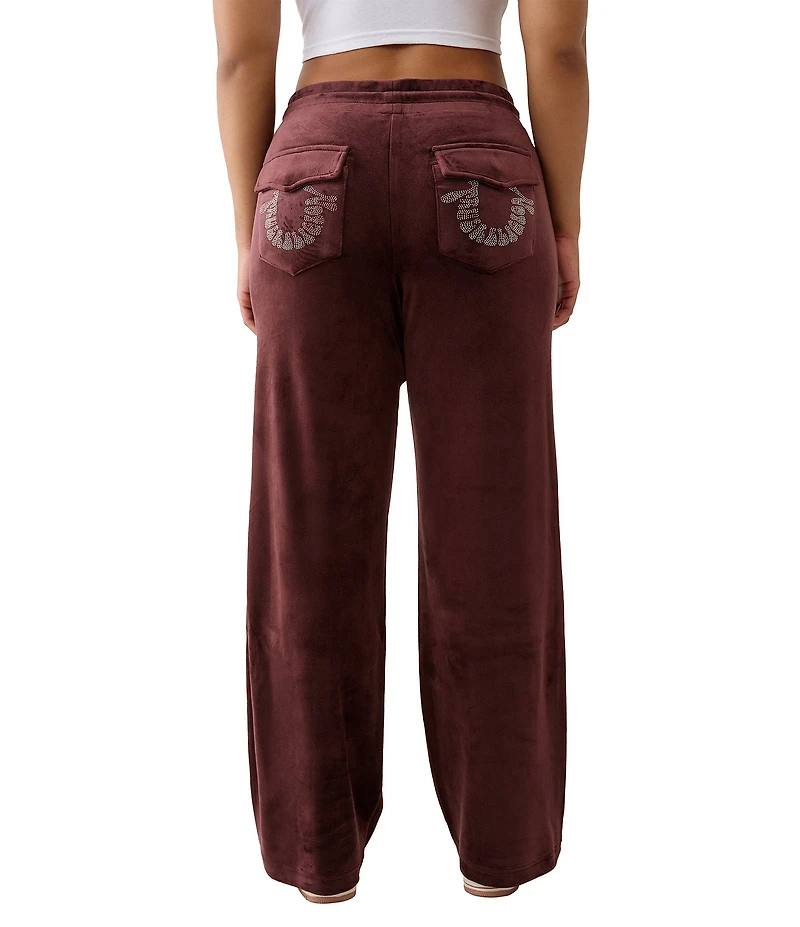 True Religion Crystal Horseshoe Coordinating Velour Wide Leg Sweatpants