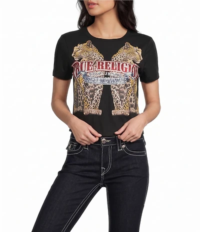 True Religion Crystal Jaguar Graphis Printed Crew Neck Short Sleeve Baby Tee