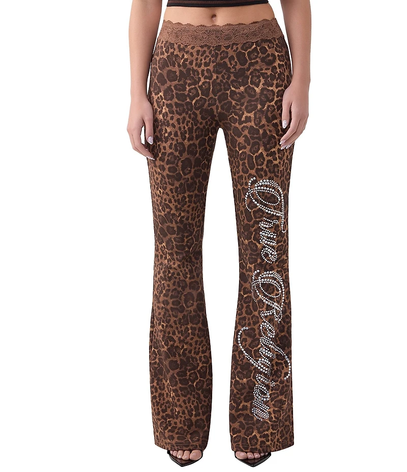 True Religion Crystal Leopard Print Lace Waist Bootcut Leg Coordinating Pants