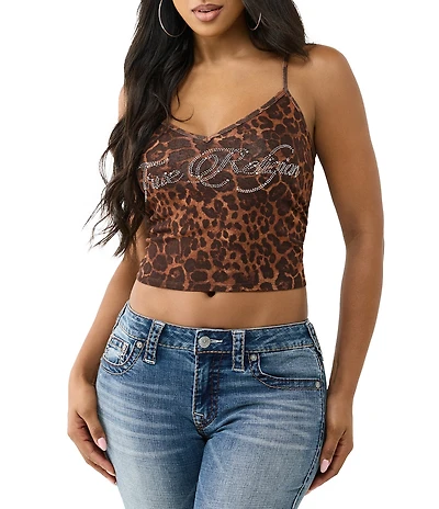 True Religion Crystal Leopard Print V-Neck Sleeveless Coordinating Cami Tank