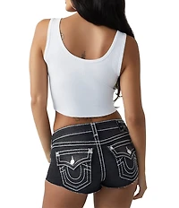 True Religion Crystal Logo Bandana Ribbed Knit Scoop Neck Sleeveless Tank Top