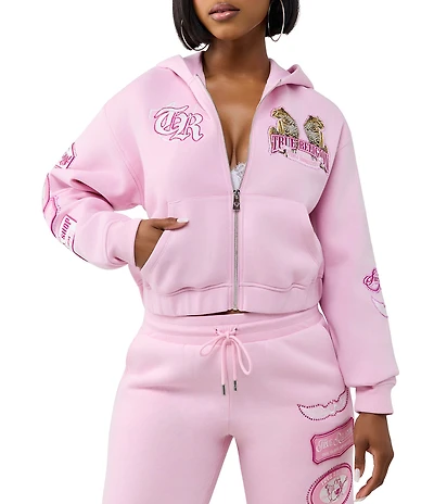 True Religion Crystal Varsity Relaxed Zip-Up Coordinating Hoodie