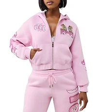 True Religion Crystal Varsity Relaxed Zip-Up Coordinating Hoodie