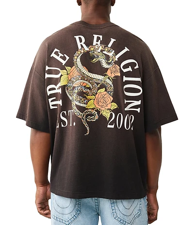 True Religion Floral Snake Printed Oversized T-Shirt