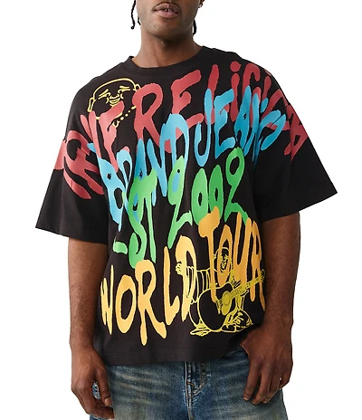 True Religion Graffiti Printed Short Sleeve Oversized T-Shirt