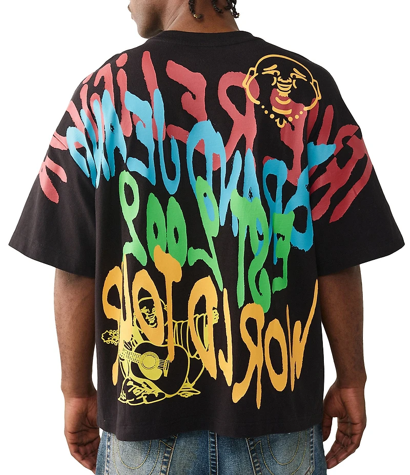 True Religion Graffiti Printed Short Sleeve Oversized T-Shirt