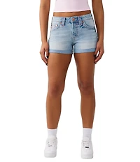 True Religion Jennie Big T Mid Rise Rolled Hem Denim Shorts